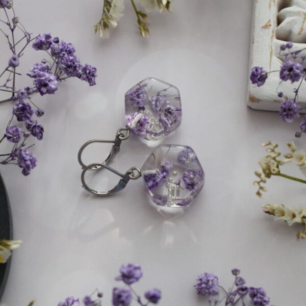 Náušnice Fialová gypsomilka 6-uholníčky 3841 A CHO