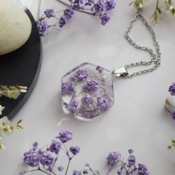 Náhrdelník Fialová gypsomilka 6-uholník 3841 B CHO