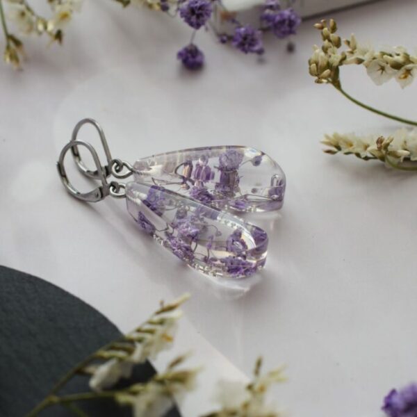 Náušnice Fialová gypsomilka 3-uholníky najužšie 3842 B CHO