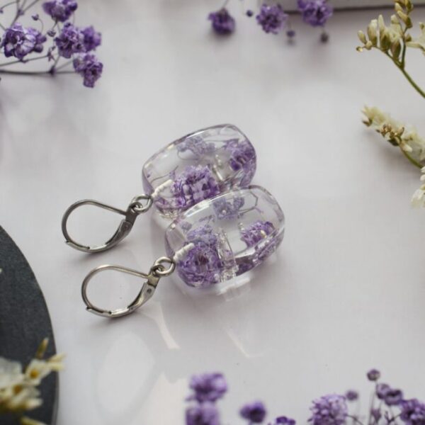 Náušnice Fialová gypsomilka zaoblené obdĺžniky 3844 A CHO